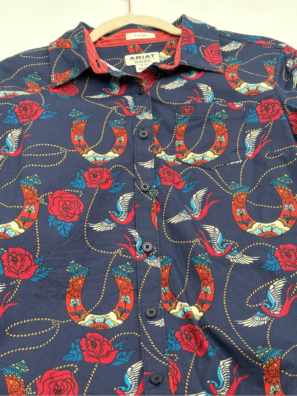 Ariat REAL Kirby Stretch Shirt M Ropey Rose Print Western Horseshoe Floral - Picture 6 of 16